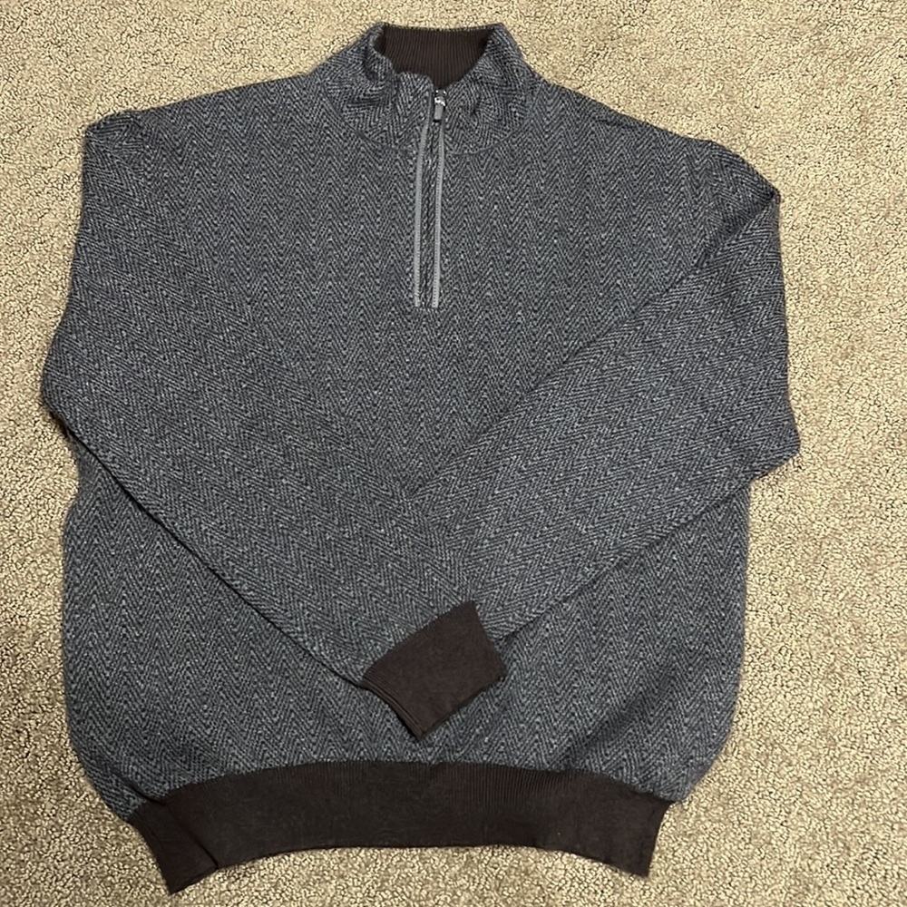 LUCIANO BARBERA 💯 % CASHMERE grey brown quarter zip size 56 Italian US XL/XXL